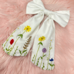 Embroidered White Hair Bow