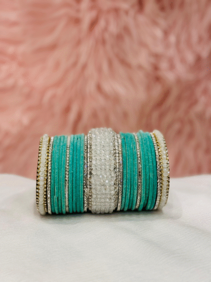 Sky Blue Velvet Bangles Set