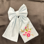 Sky Embroidered Hair Bow