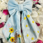 Sky Blue Embroidered Hair Bow