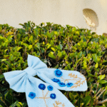 Sky Blue Embroidered Hair Bow