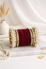 Maroon Velvet Bangle Set